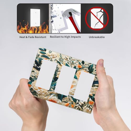 Decorative Outlet Covers Rustic Big Flowers Abstract Floral 3 Gang Wall Plate Triple Rocker Light Switch Cover Plate Jumbo Electrical GFCI Faceplate for Country Bedroom Home Decor