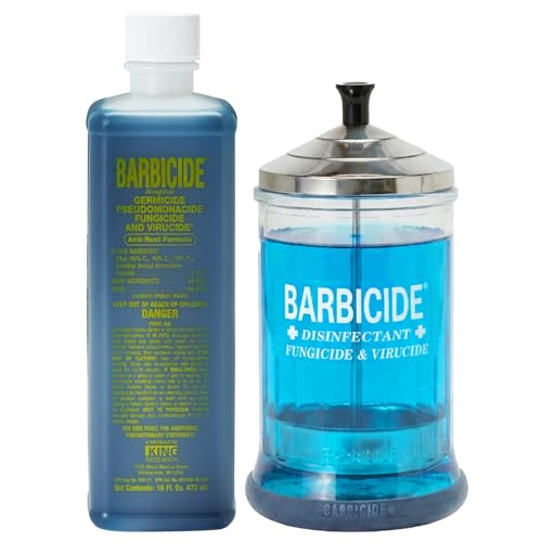 BARBICIDE Disinfectant Jar and Concentrate Starter Set (21 Oz Jar + 16 Fl Oz)– Professional Salon, Spa & Barber Tool Sanitizing Kit