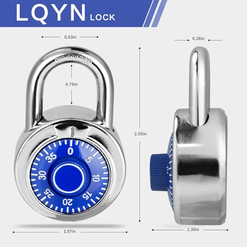 Image of Combination Lock, LQYN Standard Dial Combination Lock, Pack of 1; Blue Turnplate, 2 in. Wide, Fixed Three Digital Combination, for School, Gym & Locker, Toolbox, Gate