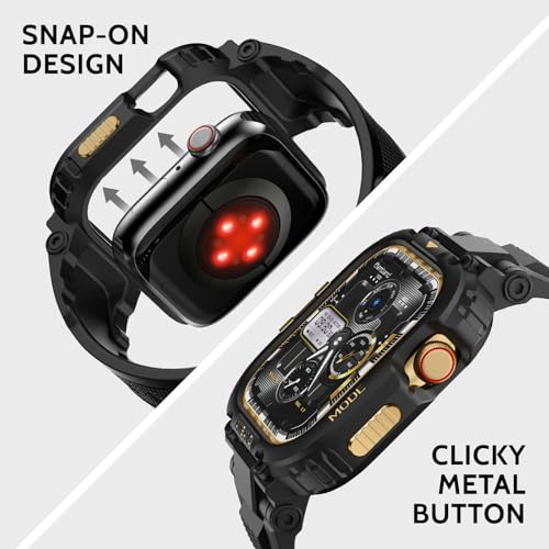 Image of amBand for Apple Watch Series 11 /10 42mm Bands Case for Men, M1 Sport Rugged Heavy Duty Bumper Protector Tactical Strap Military Protective Cover for iWatch Workout Accessory 42 mm - Black Gold