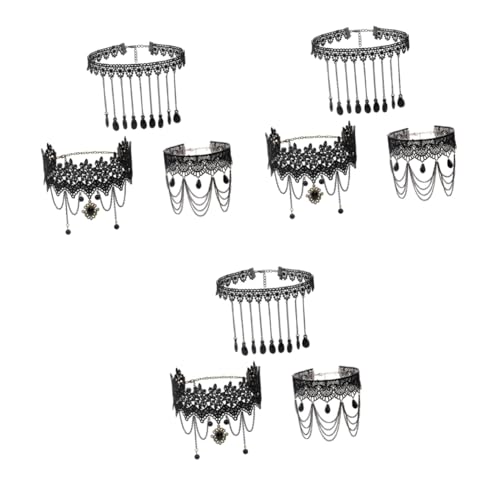Tour de cou gothique en dentelle fine et médaillons rétro avec boucles d'oreilles ciselées