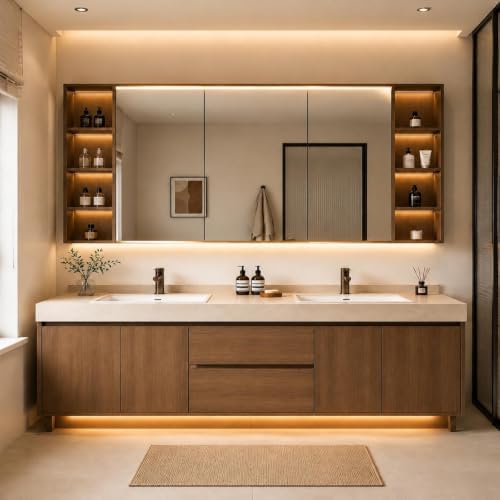 72 IN Freestanding Double-Sink Bathroom Vanity with LED Mirror Cabinet