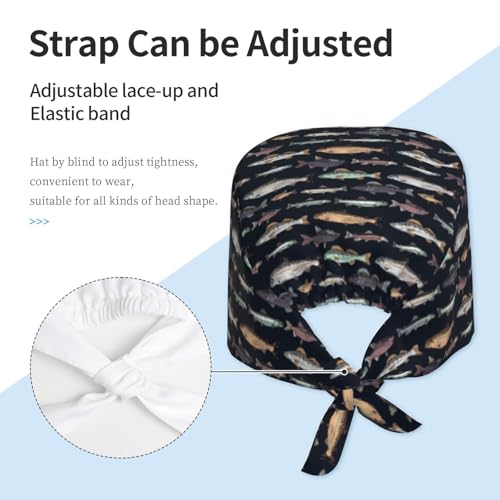 Image of Working Cap Scrub Cap with Sweatband Adjustable Unisex Women Tie Back Hat Nurse Surgical Caps