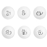 SOCOSY Super Cute Cat Ceramic Sauce Dish/Seasoning Dish/Sushi Soy Dipping Bowl/Appetizer Plates/Serving Dish for Kitchen Home(Set of 6)