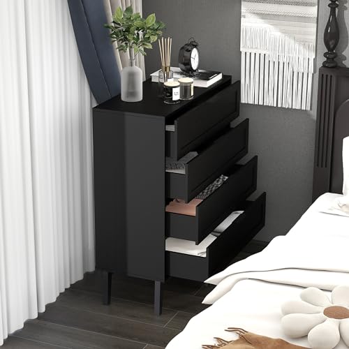 Image of Dresser for Bedroom, Storage Organizer with 4 Drawers, Chest of Drawers,Sturdy Metal Frame, Wood Tabletop for Guest Room, Closet, Entryway, Black