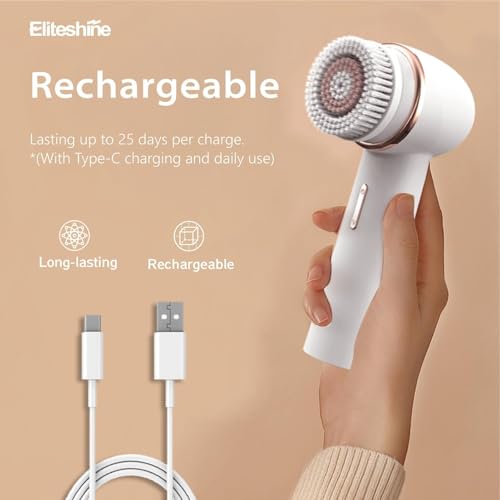 Electric Facial Cleansing Brush with Silicone and Bristle Brushheads,Rechargeable,Face Cleansing Brush, Face Scrubber Against Exfoliator,Face Wash Machine Brush, Relief for Face Skin Issues - Image 6