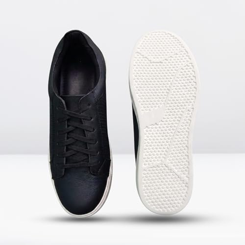 Image of Leatherful Low Top Leather Sneaker for Men, Genuine Leather with Nappa Lining, Textured, Round Toe, Cushioned Insole