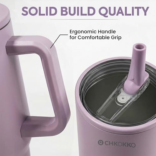 Image of CHKOKKO Stainless Steel Tumbler with Straw & Side Handle 1200ML Leak-Proof Travel Mug | Hot and Cold Double Insulated 1.2L Premium Water Bottle for Travel Gym & Office Use
