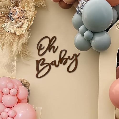 Image of Oh Baby Sign for Backdrop - Felt Baby Shower Sign Balloon Arch Decor Oh Baby Letters Banner for Boy Girl Baby Shower Gender Reveal 1st Birthday Party - Brown