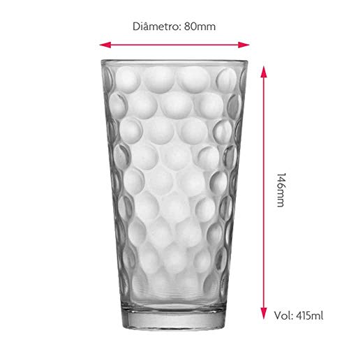 Jogo de Copos Para Água Suco Conic Bubbles Vidro 415ml 12 Pcs - Ruvolo