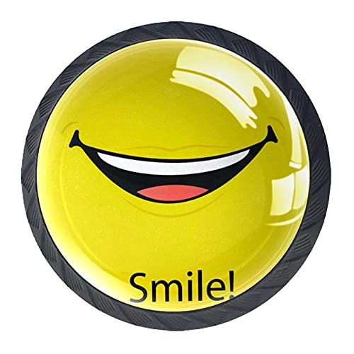 Boutons de placard ronds en verre jaune lot de 4 poignées motif émoji 30mm