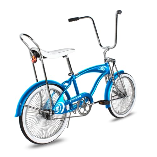 Tracer Hyena 20" Lowrider Cruiser Bike for Teens & Petite Adults &ndash; Retro Chopper with Banana Seat, Springer Fork & High Rise Handlebars &ndash; Youth Beach City Bicycle for Riders 4'2"-5'4" (Blue)