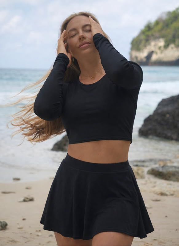 Keepfit Women's Black Padded Full Sleeve Round Neck top and Skirt Swimset |Swimming Suit for Women 3
