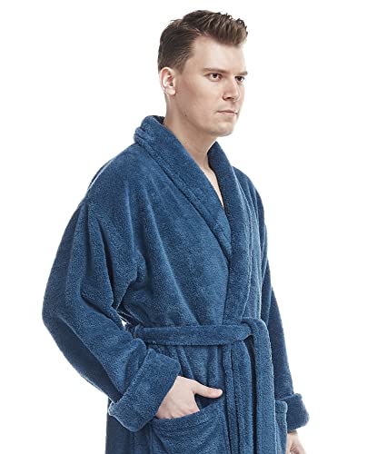 Arus Men's Shawl Collar Full Length Tall Long Fleece Robe, Turkish Bathrobe3