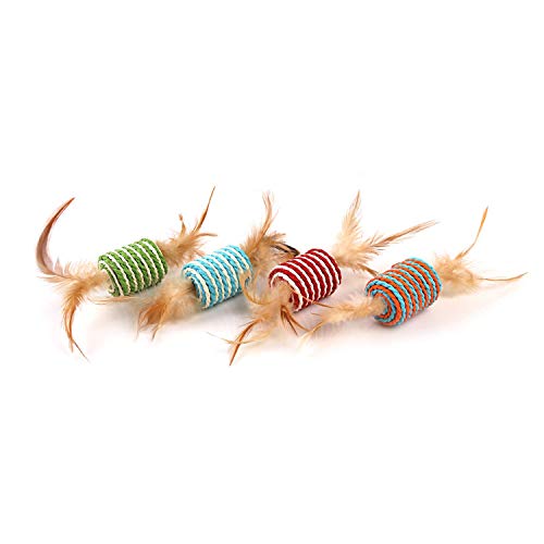 BohoBark-Cat-Candy-Colour-Paper-Rope-Cylinde-Feather-Toy-Interactive-Cat-Scratch-Resistant-Toy-Ideal-for-Pet-PlayingEntertainment-Colour-May-Vary-Pack-of-1