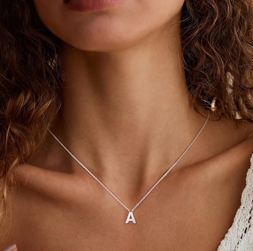Initial Necklaces for Women,Dainty Silver Letter Necklace Name Personalized Monogram Pendant Necklace Simple Cute Initial Necklace Choker Necklace for Women Trendy Silver Jewelry Gifts4