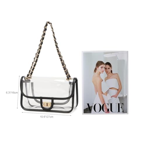 Image of Womens PVC Clear Purse Handbag with Chain Stadium Approved Clear Bag See Through Bag for Working and Concert