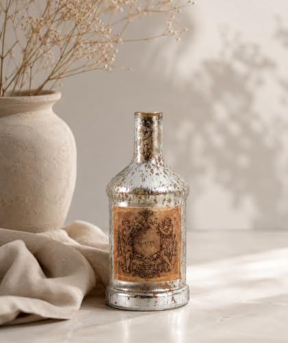 Image of Decor de Maison Handcrafted Antique Glass Legacy Decorative Bottle (Silver) | Vintage Table Decor Showpiece for Living Room, Office Desk, Centre Table & Dining Table | 9.5 Inch Height (Round)