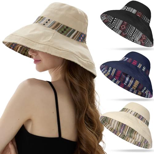 3 Pzs Sombreros De Sol Mujer Ala Ancha Reversibles miniatura 1