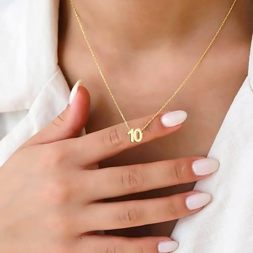18K Gold Plated Number Necklace for Women,Lucky Number Necklace Personalized Jewelry Birthday Gift3