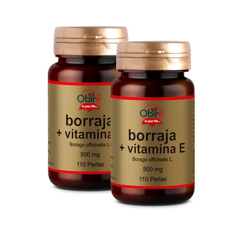 Obire | Aceite de Borraja + Vitamina E 500 mg |Pack 2 | 110 Perlas | Contribuye a Aliviar los Síntomas Menstruales | Antioxidante | Mejor tu Rendimiento Físico y Mental | Apoya Salud Hormonal