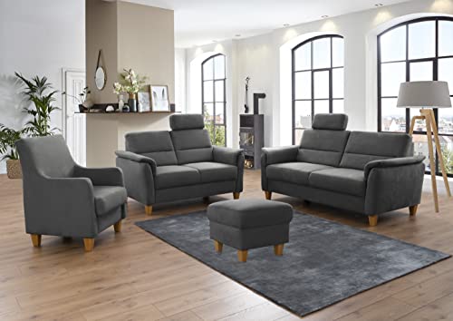 CAVADORE 3er-Sofa Palera mit Federkern / Kompakte Dreisitzer-Couch im Landhaus-Stil / inkl. 1 Kopfstütze / 179 x 89 x 89 / Mikrofaser, Grau – Bild 3