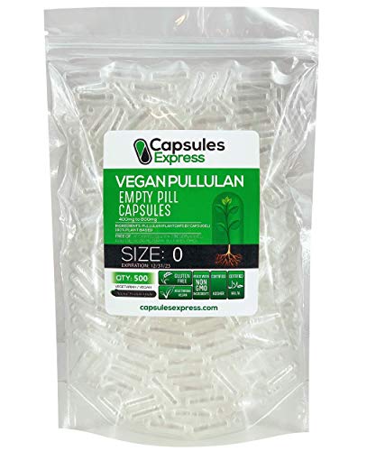 Capsules Express - Size 0 Plantcaps Clear Empty Vegan Pullulan Capsules Kosher and Halal - Vegetarian/Vegetable Pill Capsule - DIY Powder Filling (100) (500)