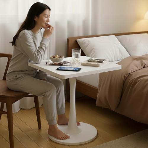 Image of Square Wooden Pedestal Table, Accent Bedside Table,Modern Coffee End Table for Living Room, Bedroom and Balcony with Square Design Table (White)