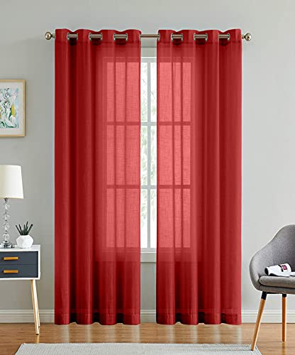 Image of Cotton Linen Solid Curtain with Eyelet Rings,Window Curtains for Pooja Room /Living Room /Dining Hall /Hotel /Bedroom /Kid Room /Kitchen (5 Feet, Hot Red) Set of 2
