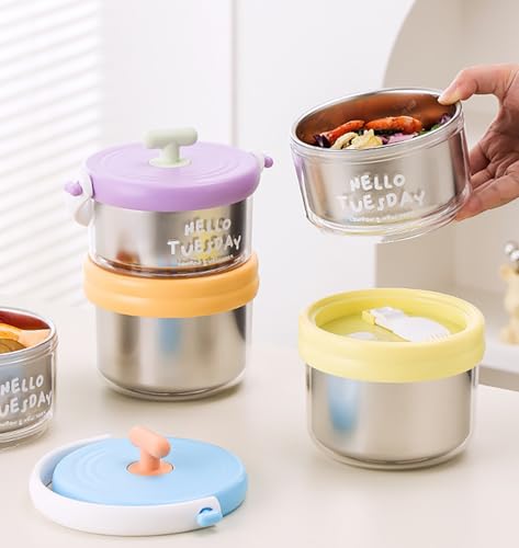 Image of House of Quirk 304 Stainless Steel 2-Layer Lunch Box | Portable Leak-Proof Food Storage Container for Office, School & Travel | Compact Soup & Porridge Box (Blue /Light Yellow)