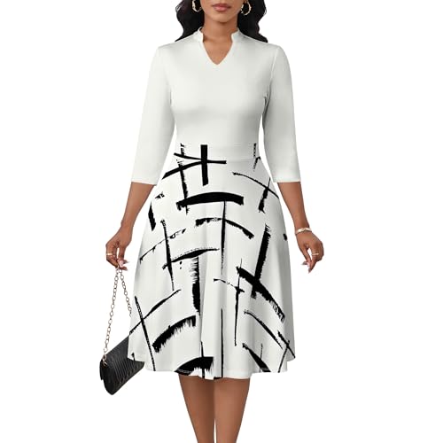 Image of PinkPatty Women's Casual A-line Midi Dresses 3 /4 Sleeve V Neck Fit and Flare Dress with Pockets