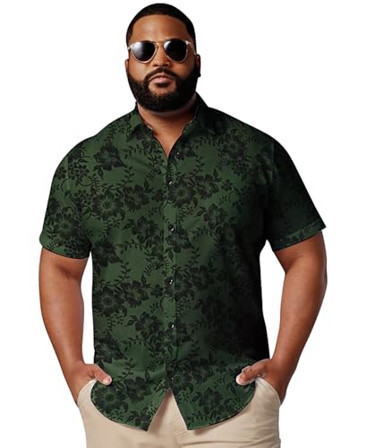 Big & Tall Men’s Vintage Floral Short Sleeve Button-Down Hawaiian Shirt – Breathable Casual Beach Vacation Shirt