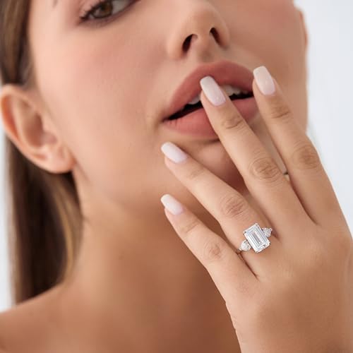 Michooyel S925 6.5cttw Emerald Cut Engagement Ring 3-Stone Wedding Promise Ring Sterling Silver Wedding Band For Women4