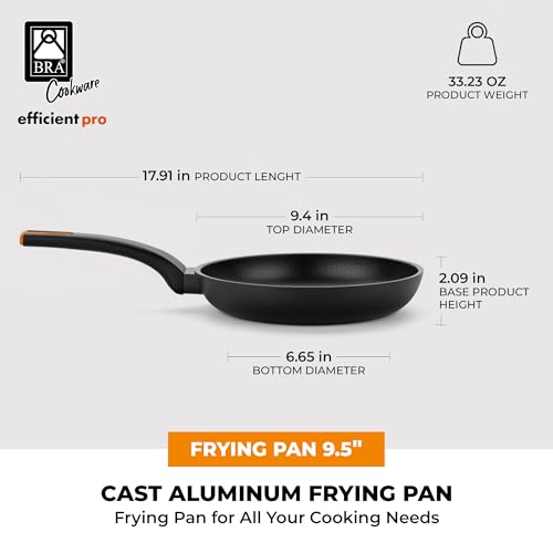 Image of BRA COOKWARE Efficient Pro Nonstick Frying Pan | 9.5 inches Cast Aluminum Skillet | 3-Layer Scratch Resistant Coating Frypan | PFOA Free | All Cooktops Frying Skillet | Heat-Resistant Handle