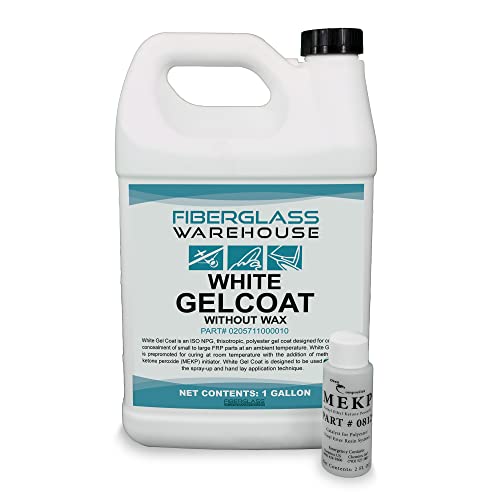 Fiberglass Warehouse Gel Coat 1 Gallon White Gelcoat (No Wax) with 2 oz MEKP Catalyst Easy Application Modified Polyester Resin Durable and Safe Ideal for Repairs Composite Coating