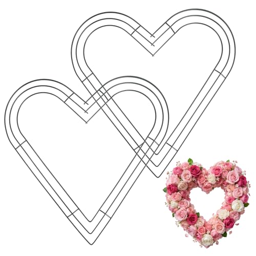 14 Inch Heart Wreath Frame 2 Pack Heart Wire Wreath Form Dark Green Heart Shaped Metal Wreaths Rings for Valentines Day Wedding Anniverasy Front Door Home Outdoor Decorations DIY Crafts Supplies