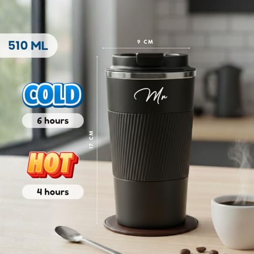 Image of Giftana Mr and Mrs Coffee Tumbler Set of 2, Premium Travel Mugs 510ml, Black and White Couple Gift Set for Bridal Shower, Wedding, Engagement, Anniversary, Bride and Groom Gifts