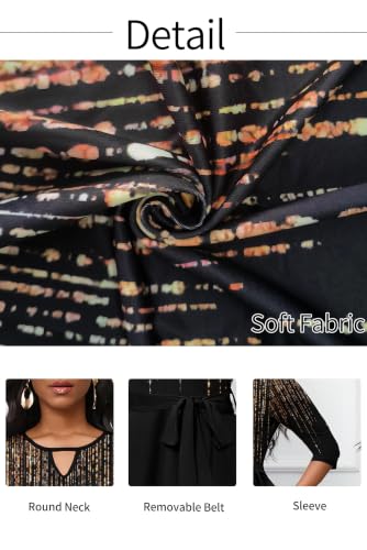 Image of CLOCOR Midi Dresses for Women Casual A-Line Fit and Flare Dress Crewneck 3 /4 Sleeve Keyhole Cocktail Party Church Dress