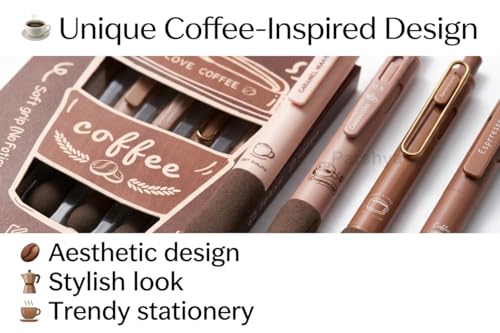 Image of KiddieWorld Coffee Theme Gel Pens Set of 5 | 0.5mm Fine Tip Blue Ink Pens | Soft Grip Smooth Writing Pens | Aesthetic Cute Stationery for Students, Office, Journaling & Gifts