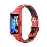 GIOPUEY Correas Compatible con Huawei Band 8/Huawei Band 9, Suave TPU La Correa [Diseño de Color de Empalme] - Red/Black
