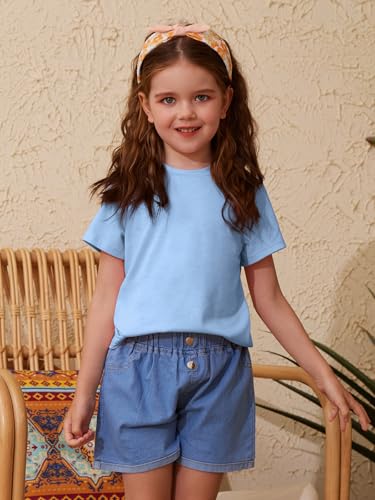Image of ZDC Girls' Short Sleeve Shirts Kids Crewneck T-Shirts Summer Tops Basic Tees 5-14 Years