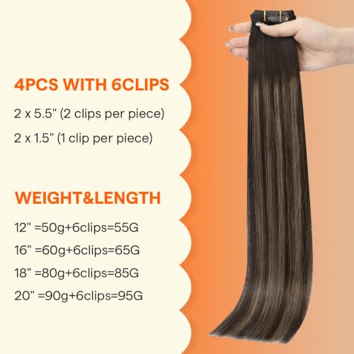 Image of Full Shine Seamless Clip in Hair Extensions, Brown Blonde Blend | Clip in Hair Extensions, 18 Inch 85g 4 Pcs, Fuller Ends, Straight Finish, Family Photos, Shoulder-Length Hair