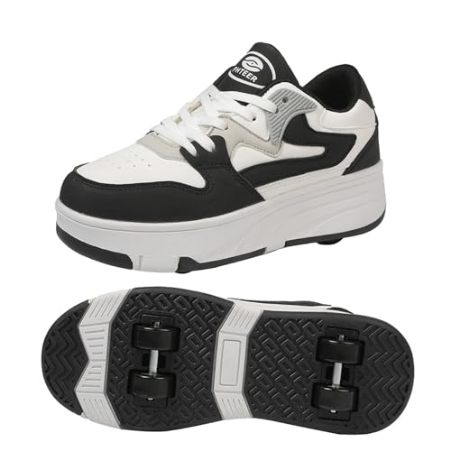 Kids Roller Shoes Boy Girl Sneakers, Street Fashions Skateboarding Shoe Parkour Shoes with 4-Wheels Unisex Retractable Skating Shoes for Outdoor Sports Walking