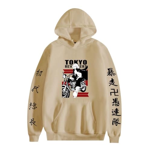 Yoedoa Sudadera con Capucha Gráfica del Anime Tokyo Revengers, Sudadera con Capucha con Caracteres Japoneses (Khaki,XS)