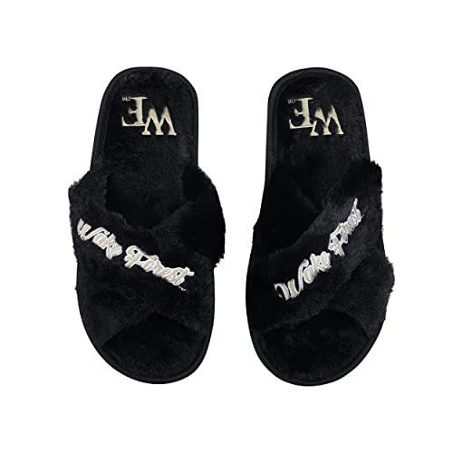 FOCO Women's NCAA College Team Logo Cross Band Soft Plush Furry Cozy Open Toe House Shoes Slippers, Wake Forest Demon Deacons, Large 9-10