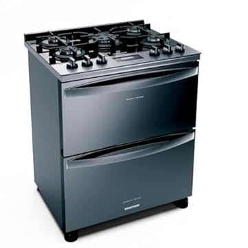 Fogão Brastemp 5 Bocas Duplo Forno Cor Inox Com Mesa De Vidro E Touch Timer Com Autodesligamento - BFD5VCR 220V