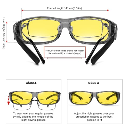 Image of HAOLOTA Night Vision Driving Over Glasses, Polarized Nighttime Glasses Men Women Anti Glare Yellow Tinted Lens