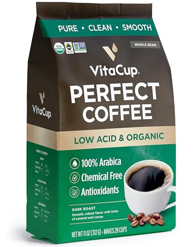 VitaCup Perfect Low Acid USDA Organic Coffee Beans, Fair Trade, 11oz