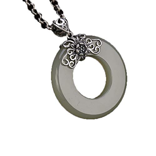 Collier en jade de Hetian blanc naturel et son pendentif lotus en boucle de la paix
