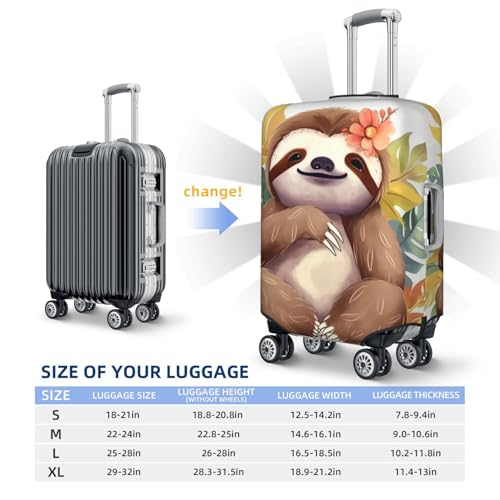 Travel Luggage Protector Cover Cute sloth Leaves Suitcase Covers for Luggage Fashion Washable Elastic Luggages Cover Protector Scratch Resistant Travel Essentials Suitcase Cover Fits 18-32 Inch2